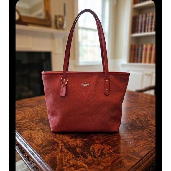 Coach Handbags - Coach Mini City Zip Tote Crossgrain Leather Red Shoulder Bag-